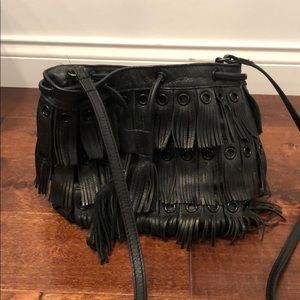 Zara leather fringe bucket bag